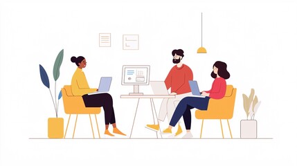 A team brainstorming with a laptop displaying customer feedback data, surrounded by creative sketches.