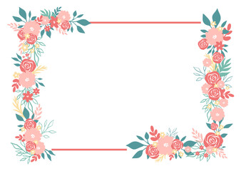 Rectangular flower frame for retro style decoration. Vector illustration