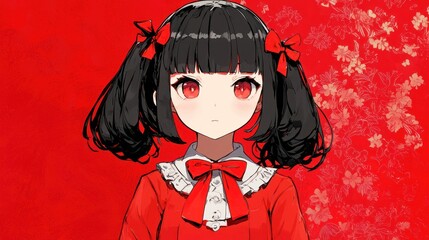 Red-haired girl, floral background, anime style, digital art, for websites