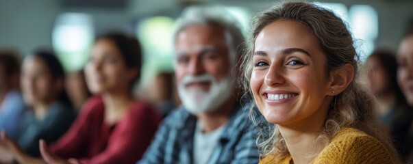 Smiling woman in audience at event