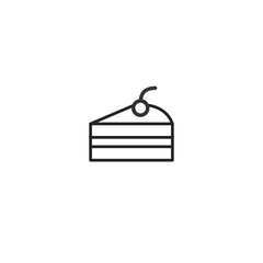 Outline Silhouette Slice of Cake Icon with a Cherry on Top