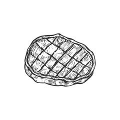 Hand-drawn grilled steak vector cartoon sketch food meat illustration.
