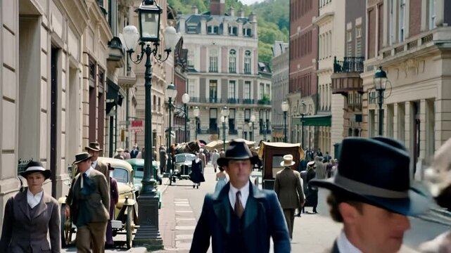 city streets in the 1920s. AI generative.