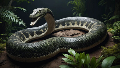 Isolated image of Titanoboa the biggest snake ever generative ai