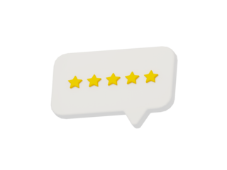 アイソメトリックなレビュー星5つのふきだし　背景透過Review 5 stars on speech bubble Background Material