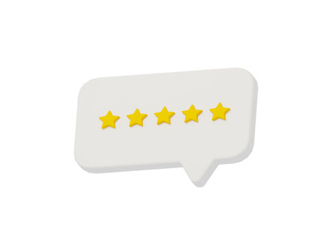アイソメトリックなレビュー星5つのふきだし　背景透過Review 5 stars on speech bubble Background Material