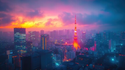 Fototapeta premium lofi with sketch, chill, Vibrant fireworks lighting up the night sky over Tokyo, with colorful explosions reflecting off the cityscape.