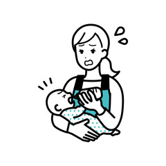 Clip art of woman raising child in trouble.
