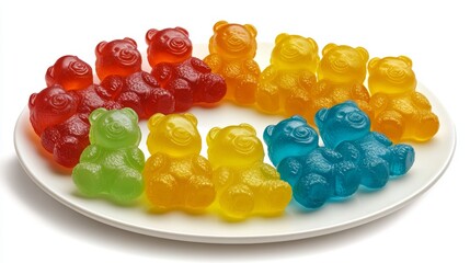 Colorful Sunny Jelly Bears on white plate side view