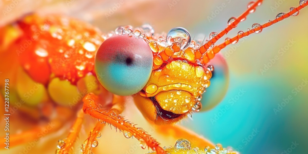 Sticker Dragonfly with Water Droplets,