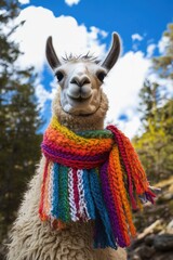 Llama with colorful scarf