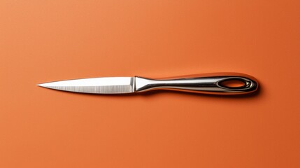 Fototapeta premium Silver butter knife on orange background