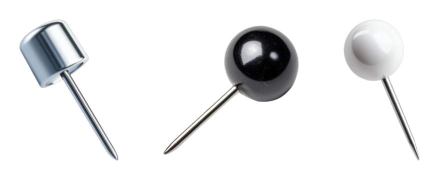 Close-up of colorful push pins on a Transparent Background