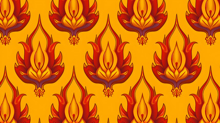 Classic thai-inspired seamless pattern featuring elegant floral motifs vibrant colors digital art rich cultural heritage