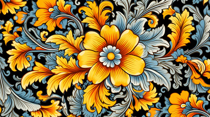Thai traditional ornamental pattern artistic design vibrant colors floral motif textile background decorative style