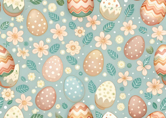 Easter Egg Pattern. Pastel Floral Design for Spring Celebration