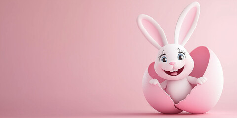 Obraz premium Osterkarte - Lachender Osterhase auf neutralen Hintergrund. Osterbanner. Oster Comic
