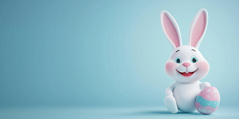 Obraz premium Osterkarte - Lachender Osterhase auf neutralen Hintergrund. Osterbanner. Oster Comic