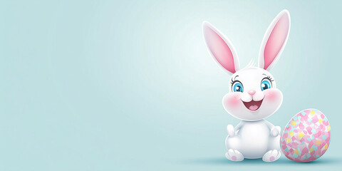 Obraz premium Osterkarte - Lachender Osterhase auf neutralen Hintergrund. Osterbanner. Oster Comic