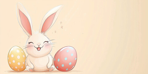Osterkarte - Lachender Osterhase auf neutralen Hintergrund. Osterbanner. Oster Comic