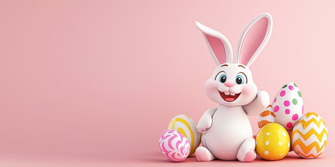 Obraz premium Osterkarte - Lachender Osterhase auf neutralen Hintergrund. Osterbanner. Oster Comic