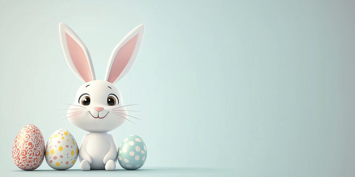 Osterkarte - Lachender Osterhase auf neutralen Hintergrund. Osterbanner. Oster Comic