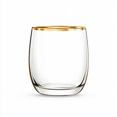A clear glass tumbler with a stylish gold rim, perfect for serving drinks or as a decorative piece.