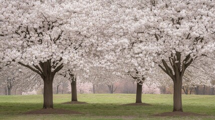 Fototapeta premium Cherry trees in bloom in early spring at Goodale Park in Columbus Ohio