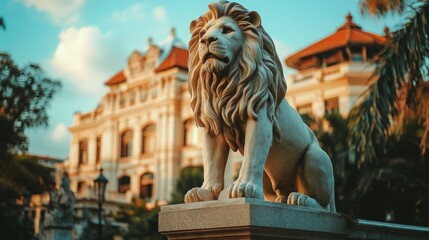 Lion sculpture on rooftop