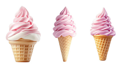 Trio of delicious pink soft serve ice cream cones
