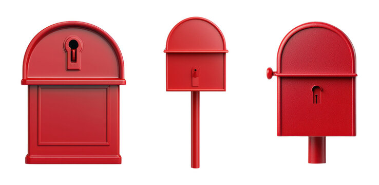 Collection of three classic red mailboxes