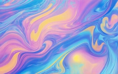 Vibrant and Dynamic Abstract Art in Pink, Blue, and Yellow with Wave-like Patterns on Gradient Background