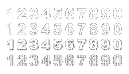 1 to 10 3d number vector icon. numbers doodle illustration. mathematical number and symbols. set of hand drawn vector numbers