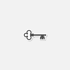  Old house key icon sticker isolated on gray background