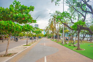 Obraz premium Scenic Pathway in Santa Marta, Colombia, Surrounded by Nature and Urban Life