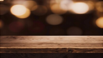 Abstract bokeh background with old rustic wooden table for a christmas dekoration

