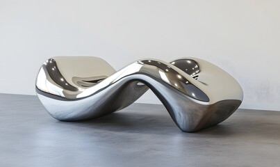 Chrome sculpture lounge chair, minimalist studio