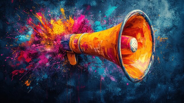 Creative expression through sound colorful megaphone in urban environment