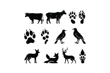 Wild Animal & Bird Silhouettes Vector Set