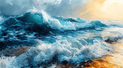 the waves of the sea beautiful oil painting on canvas seascape