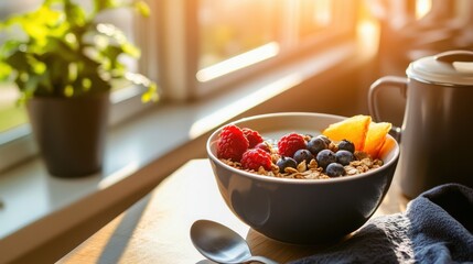 Cozy Morning Bowl of Granola with Berries