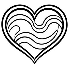 Curved Heart with Flowing Waves Line Art