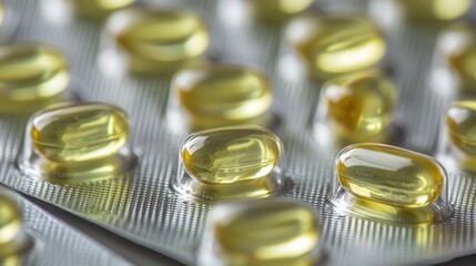 Green yellow tramadol capsule pills on blurred silver blister pack background with copy space Cancer pain management Opioid analgesics Drug abuse in teenage