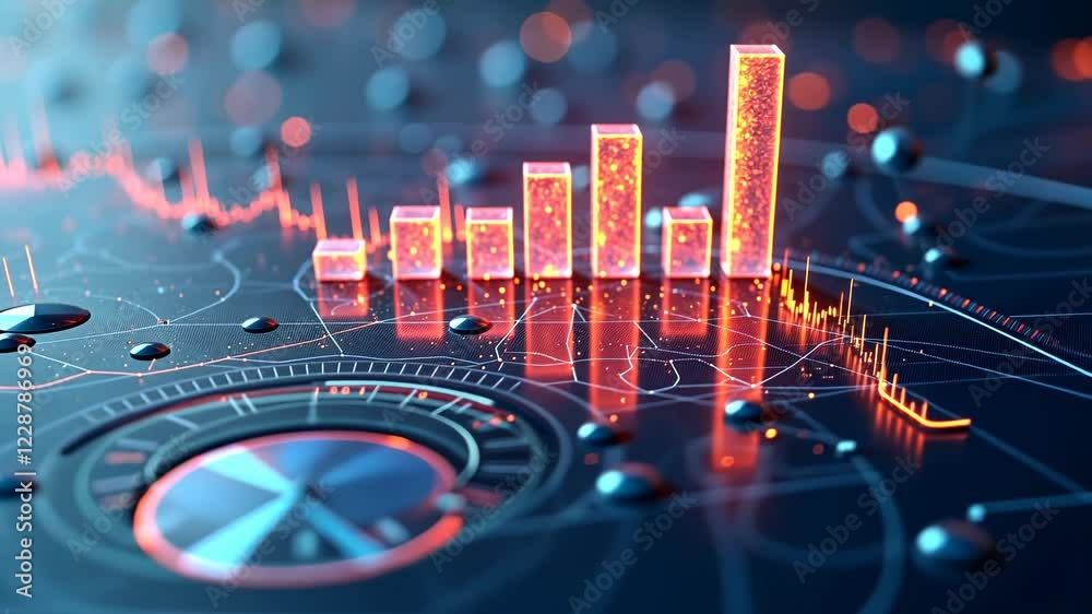 Aufkleber 3d infographic with shiny neon graphs, bars and pie charts. abstract business concept