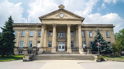 Obraz premium Court building exterior with grand columns and steps, symbolizing justice, law, and the architectural heritage of legal institutions in modern society
