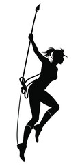 Silhouette of a trekking girl climbing mountain with a rope vector