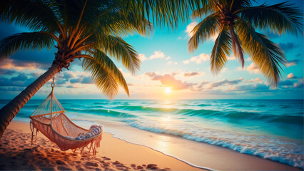 beach with coconut palm trees