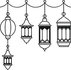 Elegant Islamic Lanterns Hanging on a String