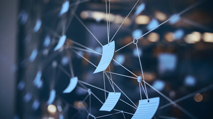 Dark shadowy detective investigation board with connected strings, showcasing intricate problem-solving and strategic thinking in unraveling complex mysteries.