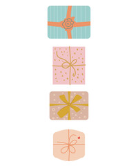 Vector gifts on a white background, beautiful vector illustration of gift boxes in flat graphics